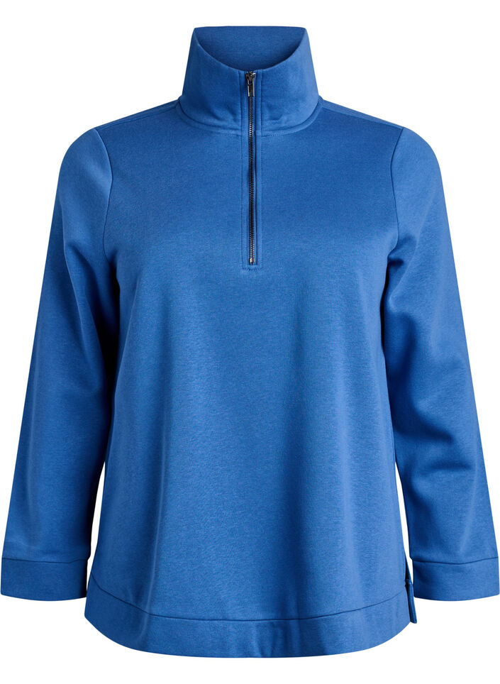 Sweatshirt mit hohem Kragen und Reißverschluss, Blau, Packshot image number 0