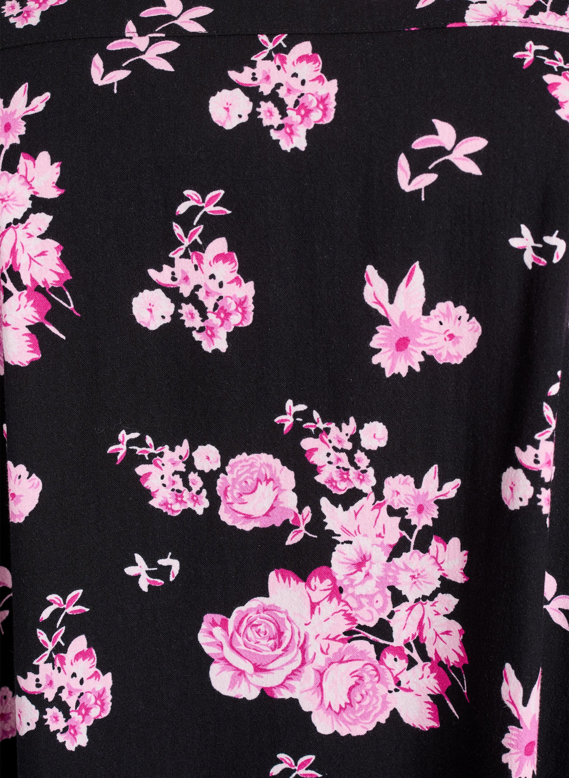 ZizziKurz&auml;rmliges Baumwollkleid mit Print, Schwarz, Packshot image number 2