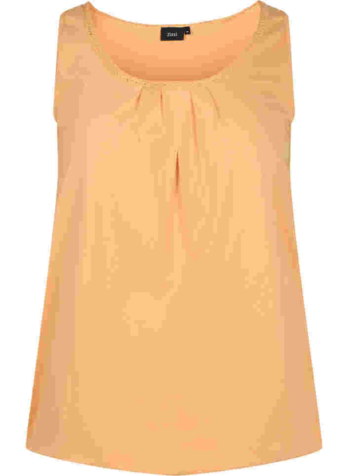 Baumwolltop mit Rundhalsausschnitt und Spitzensaum, Apricot Nectar, Packshot image number 0