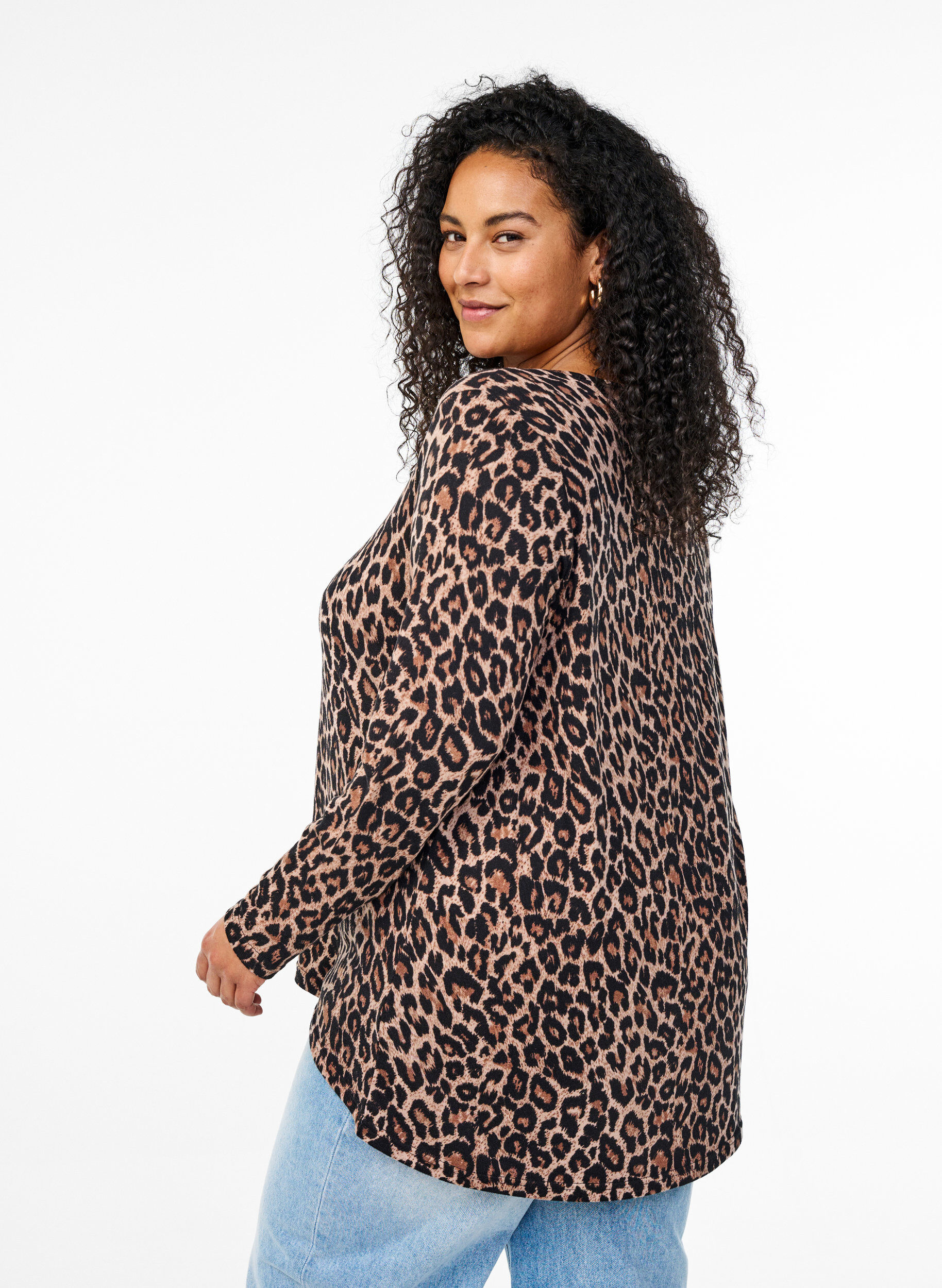 ZizziBluse mit Leopardenmuster und langen &Auml;rmeln, Braun, Model image number 2