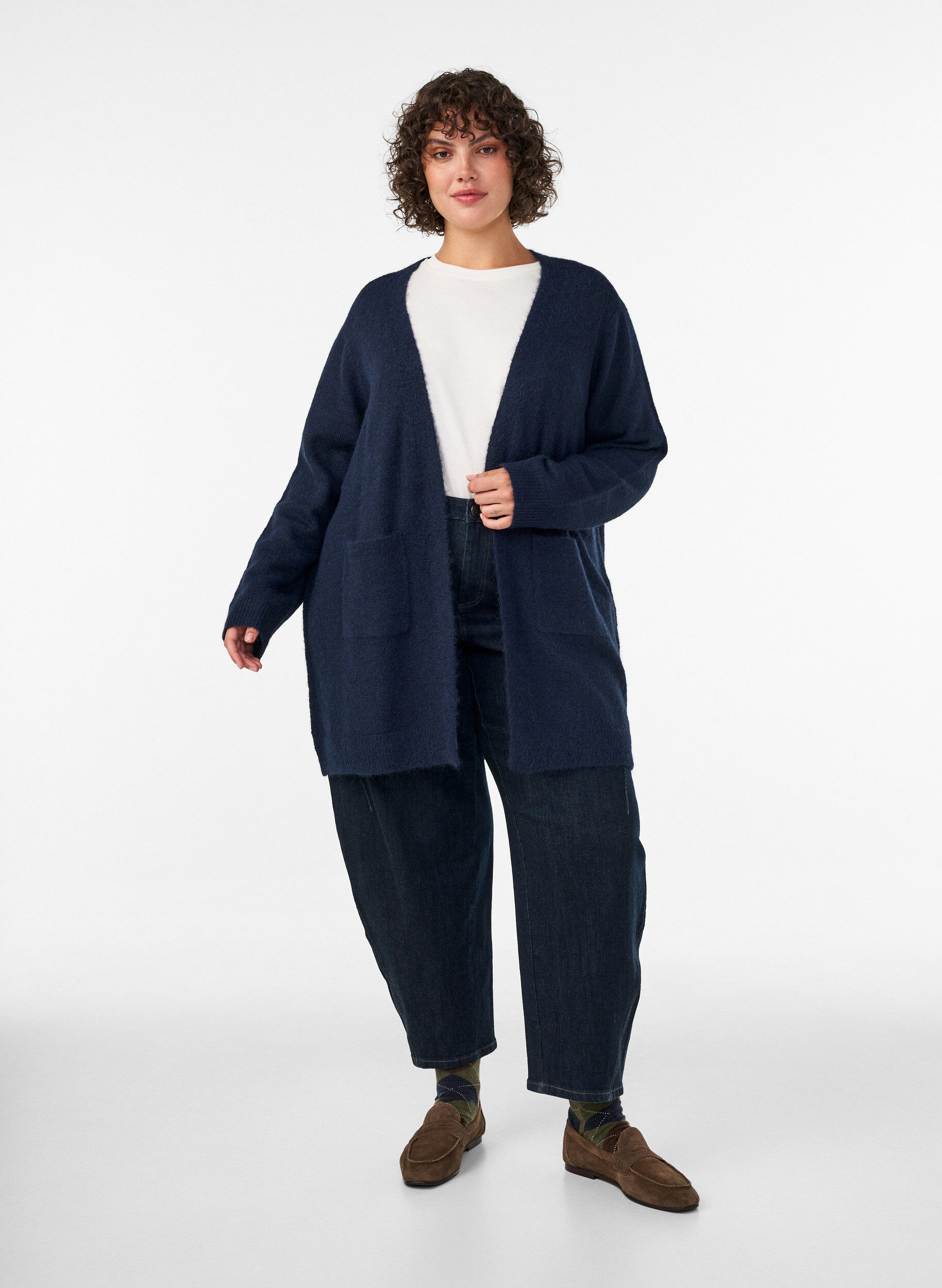 ZizziLange Strickjacke mit Taschen, Blau, Model image number 1