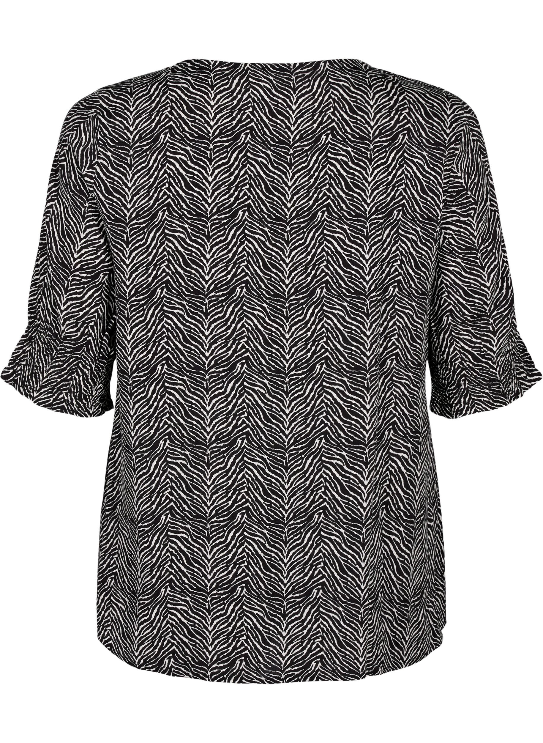 Zizzi Viskosebluse mit Kn&ouml;pfen, Black Graphic AOP, Packshot image number 1