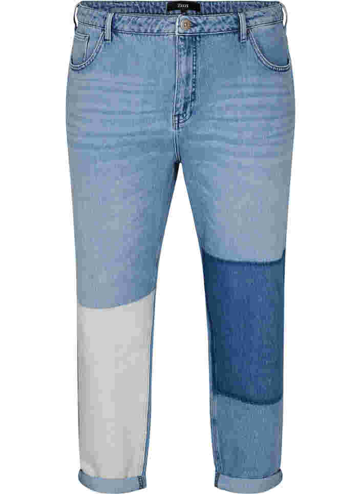Mille Mom Fit Jeans mit Colour Block, Blue Denim Comb, Packshot image number 0