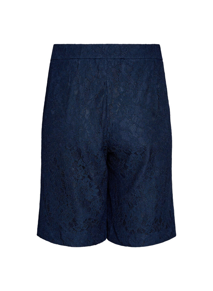 Hoch taillierte Bermudashorts aus Spitze, Blau, Packshot image number 1