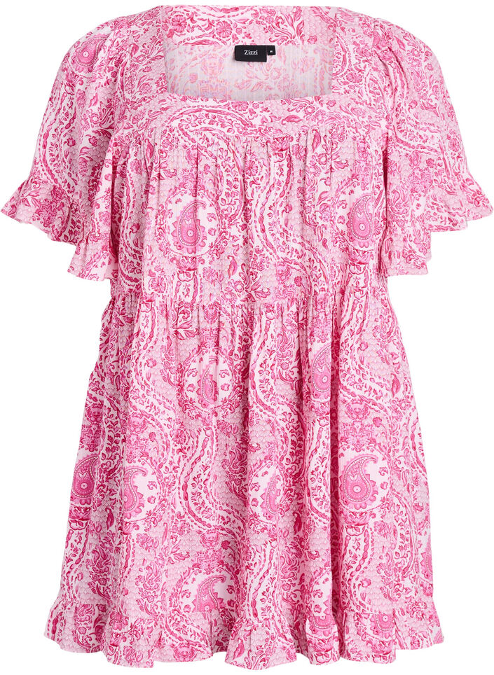 Tunika mit Rüschen und Paisley-Print, Pink, Packshot image number 0