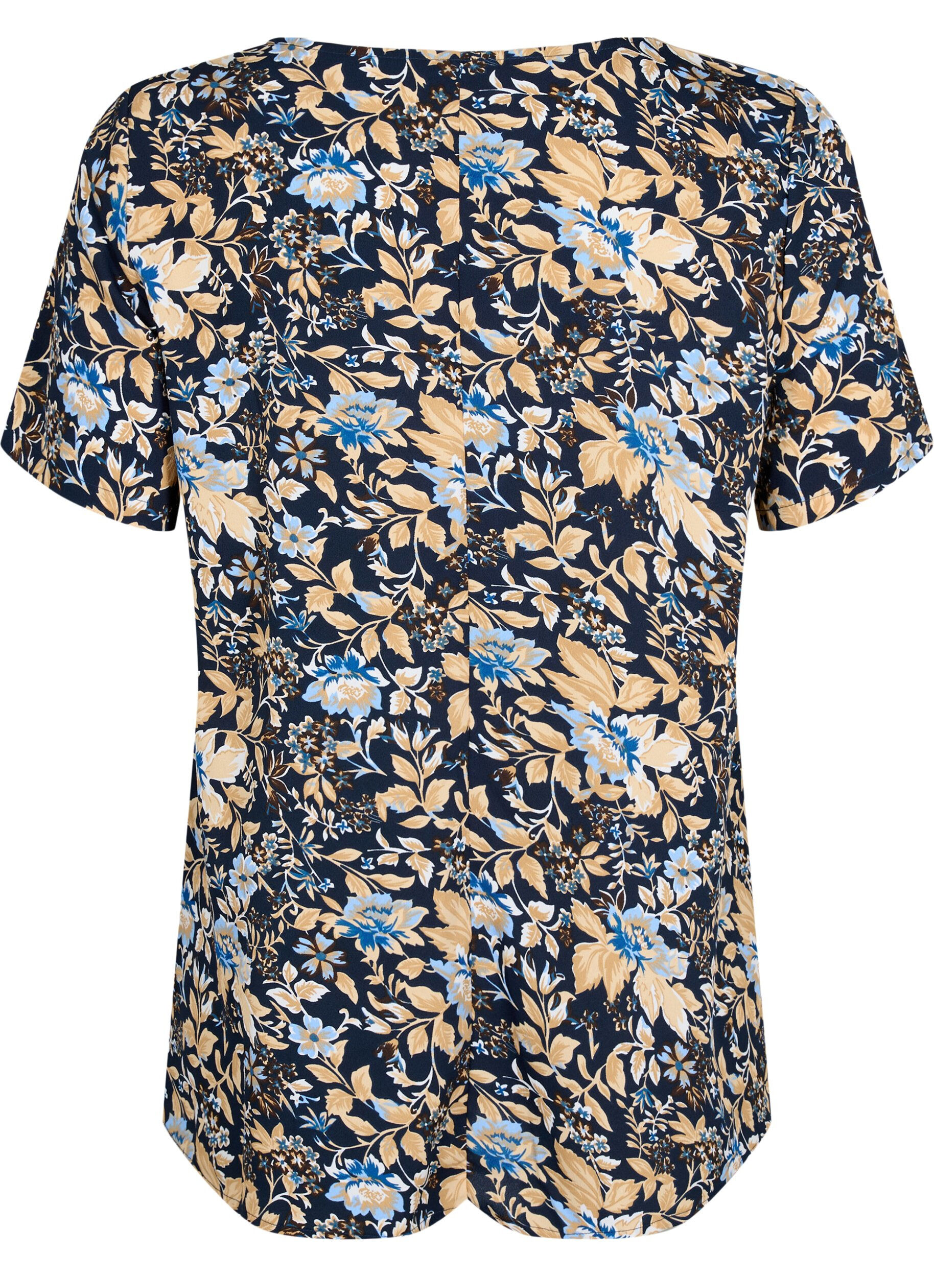 ZizziFLASH - Bluse mit kurzen &Auml;rmeln und Print, Brown Blue Flower, Packshot image number 1