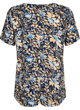 FLASH – Kurzärmelige Bluse mit Print, Brown Blue Flower, Packshot image number 1