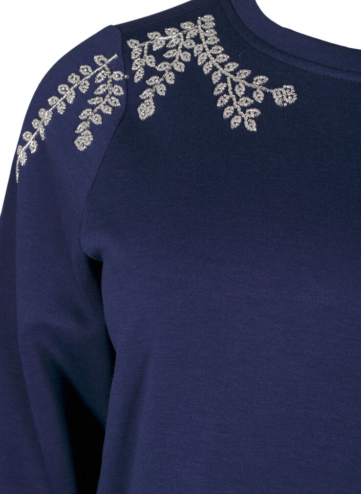 Kurzer Sweatshirt mit Perlendetails, Blau, Packshot image number 2