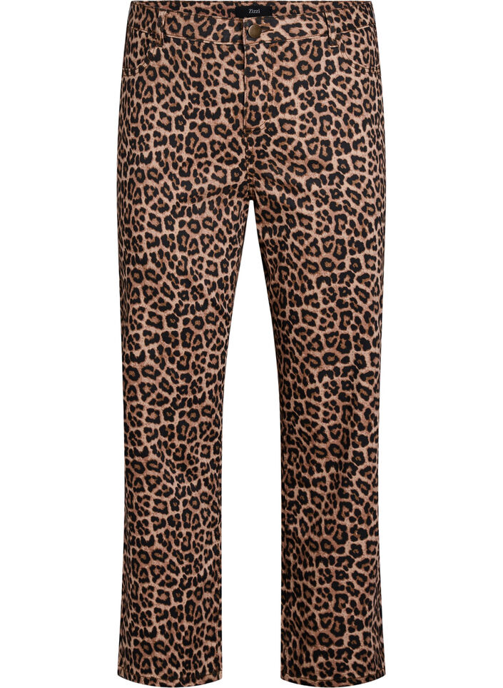 Leopard Jeans mit normaler Taille, Braun, Packshot image number 0