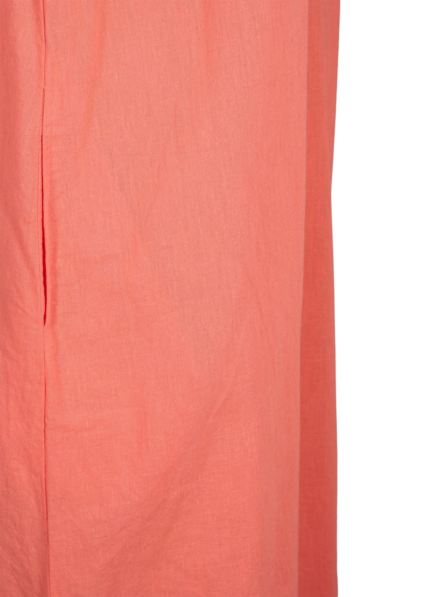 Zizzi&Auml;rmelloses Kleid aus Baumwollmischung mit Leinen, Living Coral, Packshot image number 3