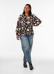 Gebl&uuml;mte Bluse aus Leinen und Viskose mit langen &Auml;rmeln, Schwarz, Model image number 1