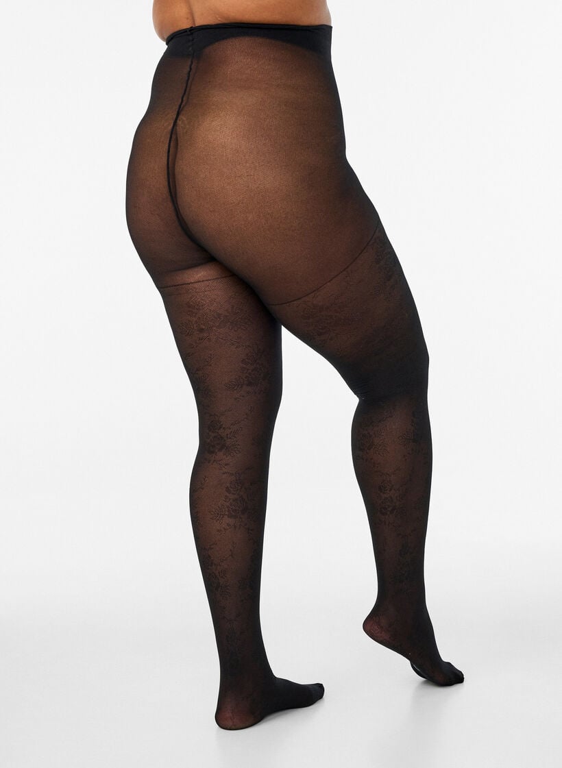 Gebl&uuml;mte Strumpfhose, 30 den, Schwarz, Model image number 2