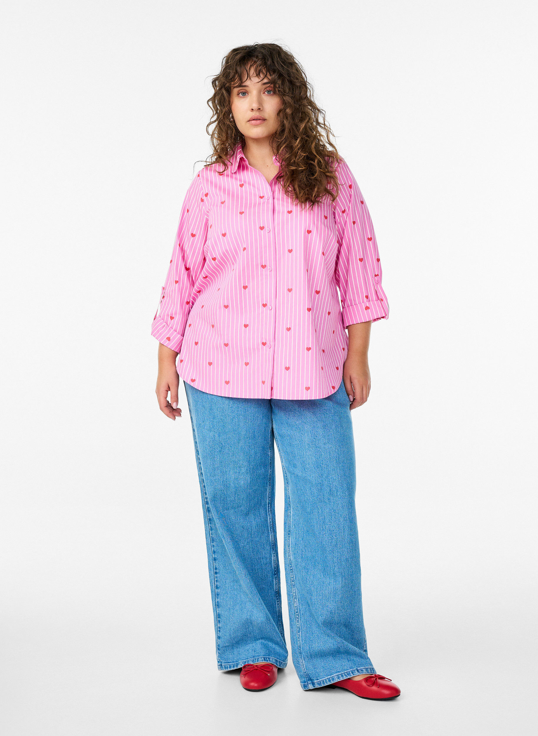 Wide-Leg-Jeans mit hoher Taille, Blau, Model