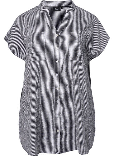 Kurzärmeliges Baumwollhemd mit Streifen, Black Stripe, Packshot image number 0