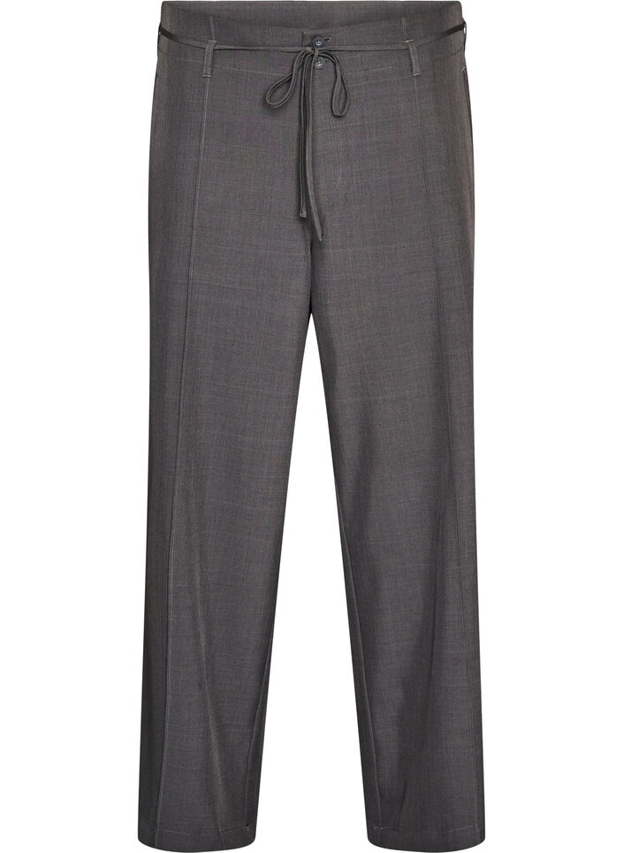 Taillierte Hose mit B&uuml;gelfalten und einem Bindeg&uuml;rtel, Grau, Packshot image number 0