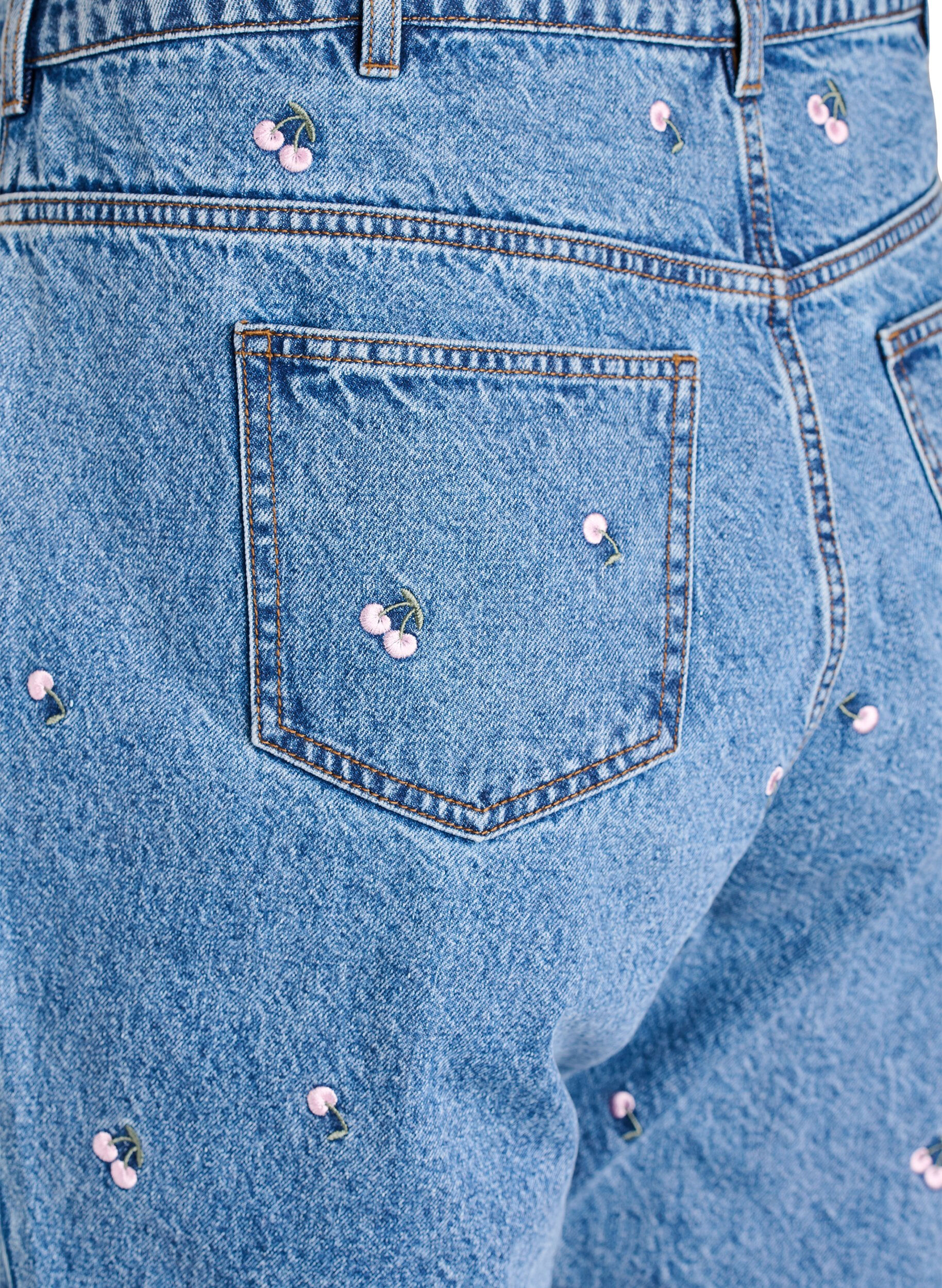 ZizziGemma Jeans mit hoher Taille und aufgestickten Details, Blau, Packshot image number 3