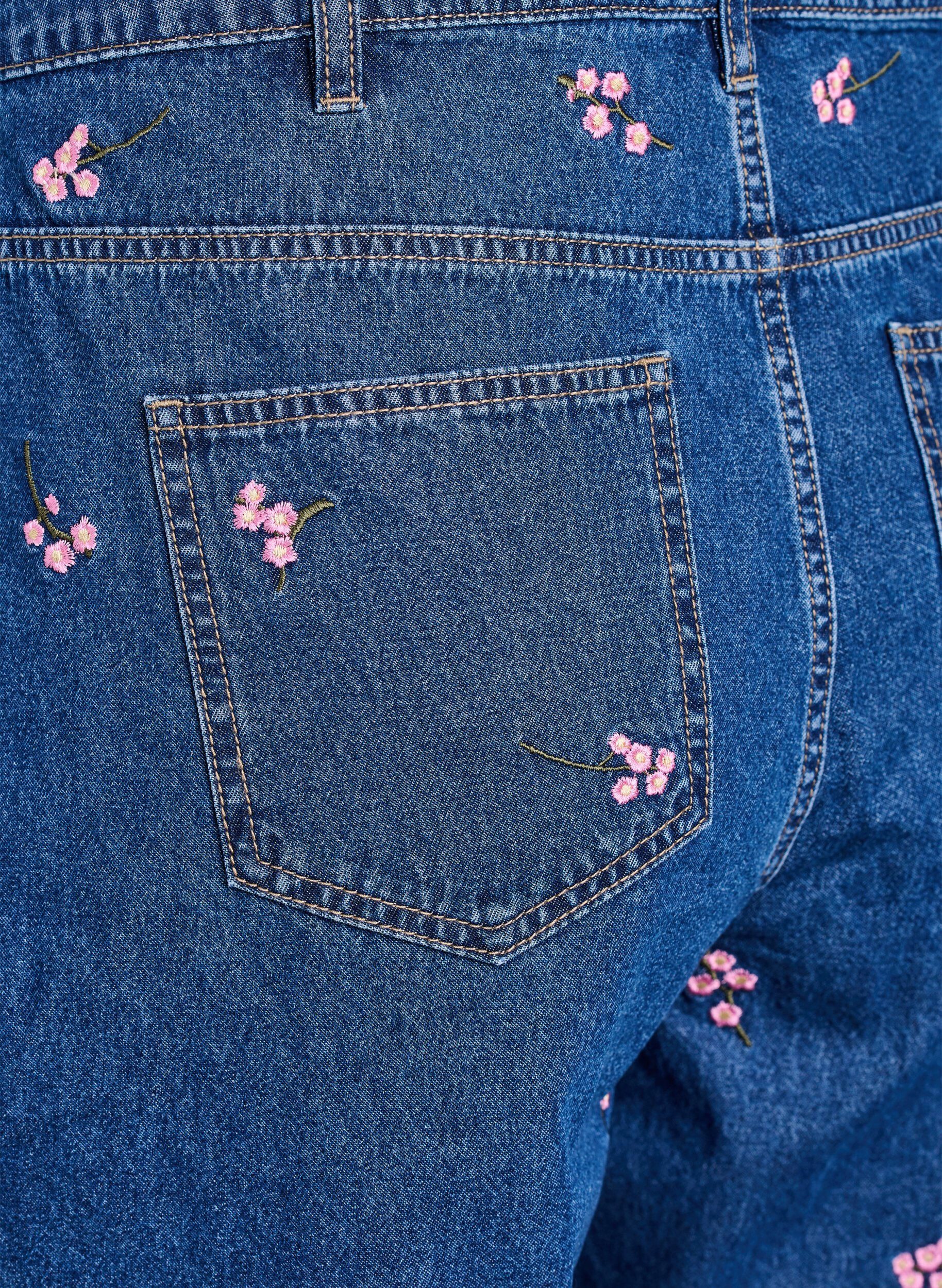 ZizziDenim-Shorts mit aufgestickten Blumen, Blau, Packshot image number 3