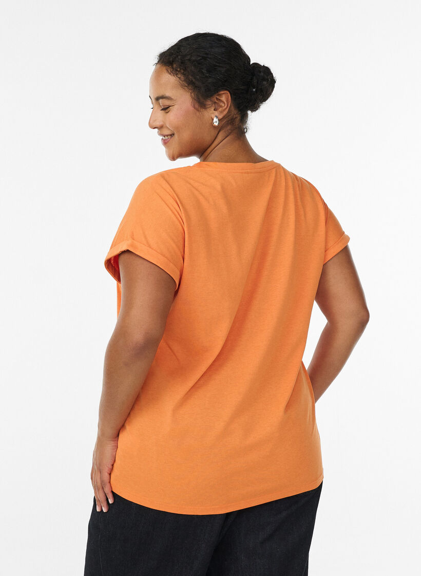 Kurz&auml;rmeliges T-Shirt aus Baumwollmischgewebe, Orange, Model image number 2