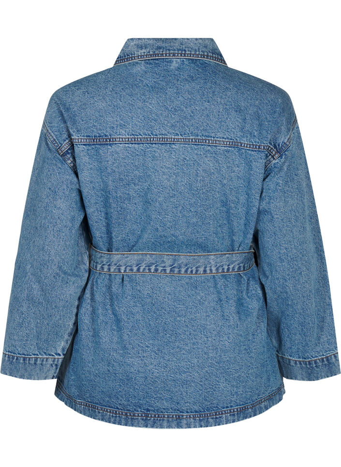 Denim-Jacke mit Bindegürtel, Blue Denim, Packshot image number 1