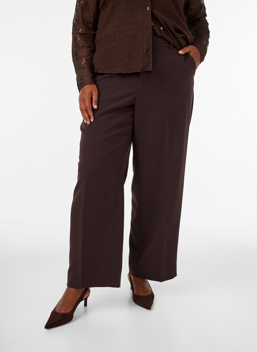 Weite Anzughose mit hoher Taille, Braun, Model image number 2