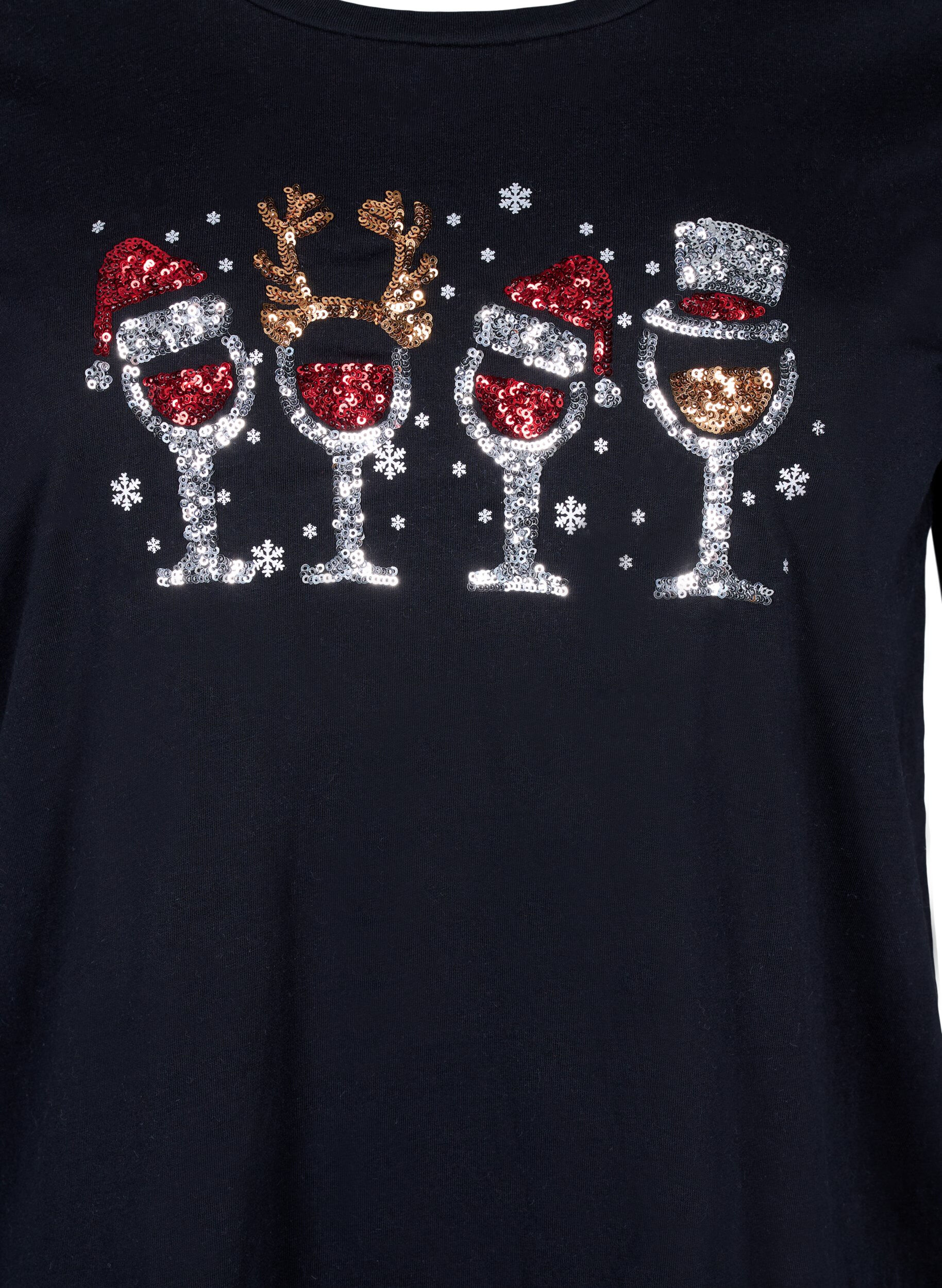 ZizziWeihnachtliche T-Shirts aus 100% Baumwolle, Black w. Drinks, Packshot image number 2