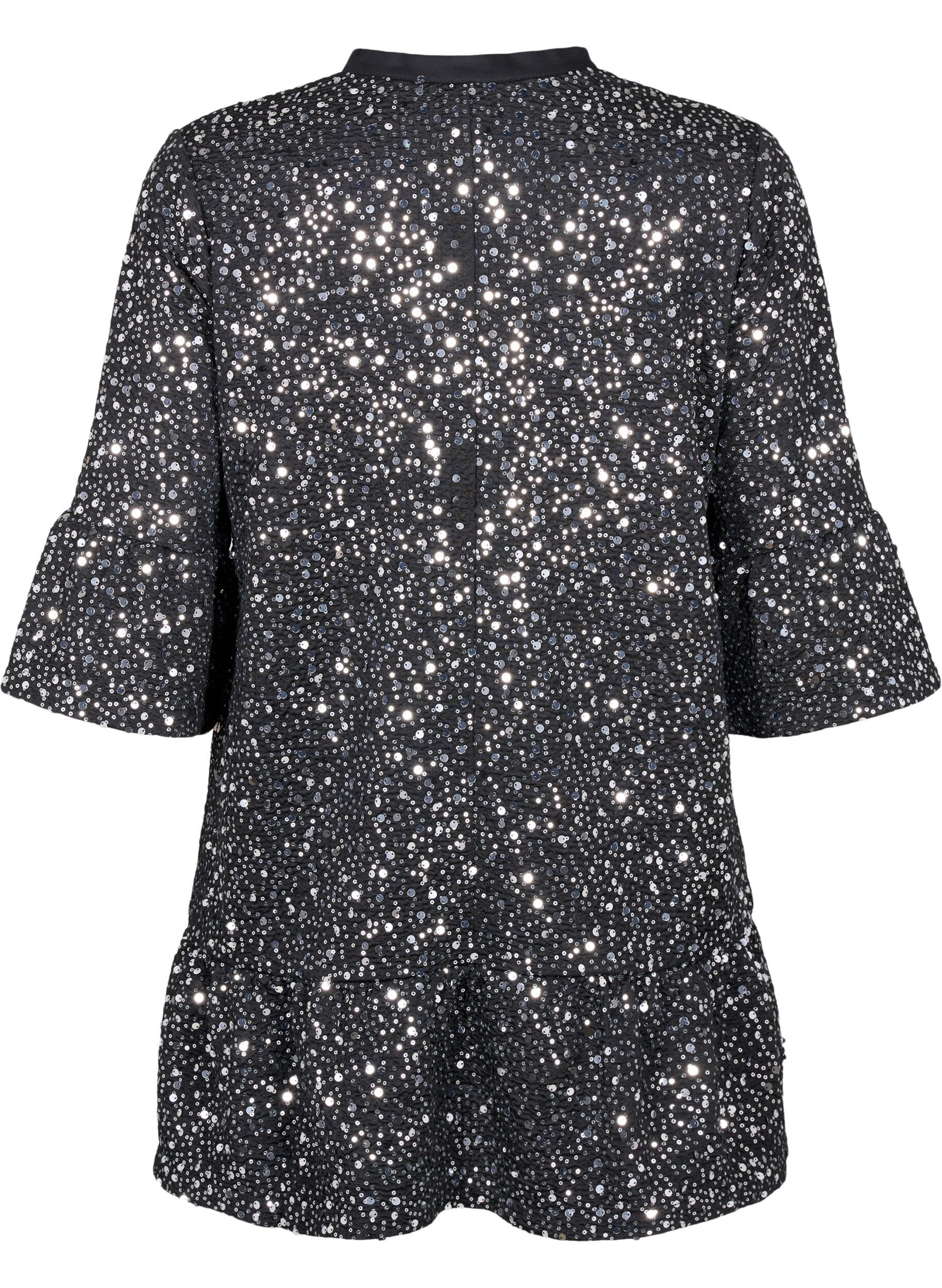 ZizziPaillettenkleid mit V-Ausschnitt und 3/4-&Auml;rmeln, Black w. Sequins, Packshot image number 1
