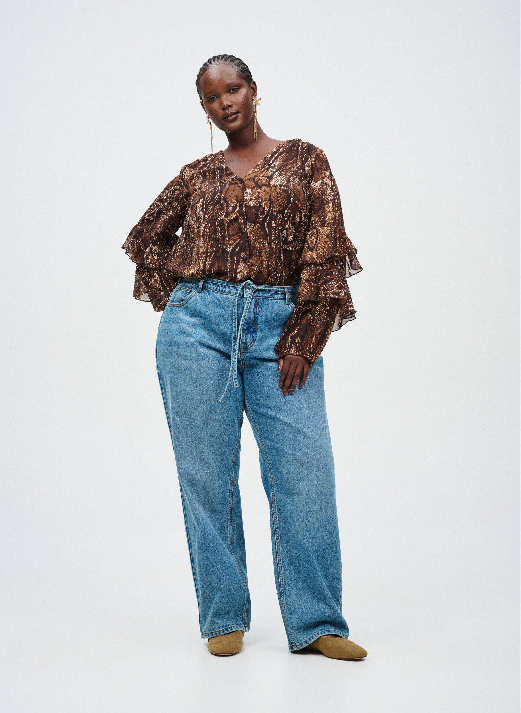 ZizziBluse mit Animal-Print und R&uuml;schen, Braun, Image image number 0