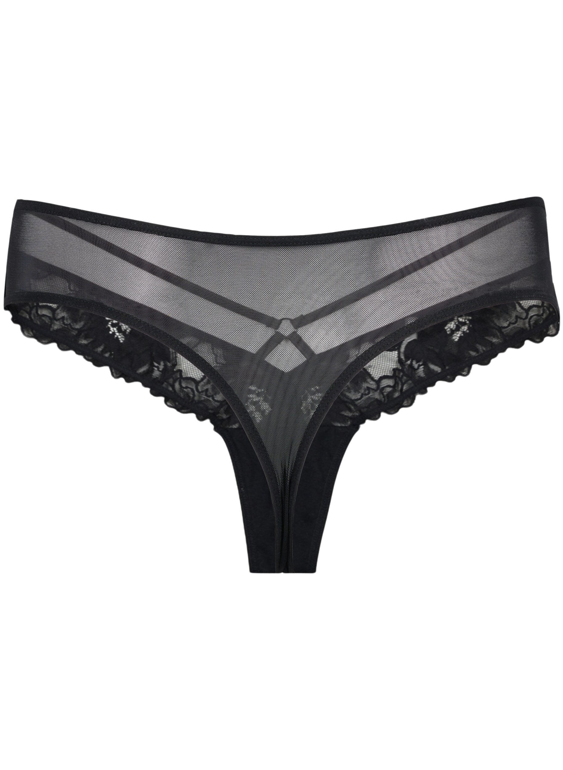 ZizziSpitzen G-String mit Mesh, Black, Packshot image number 1