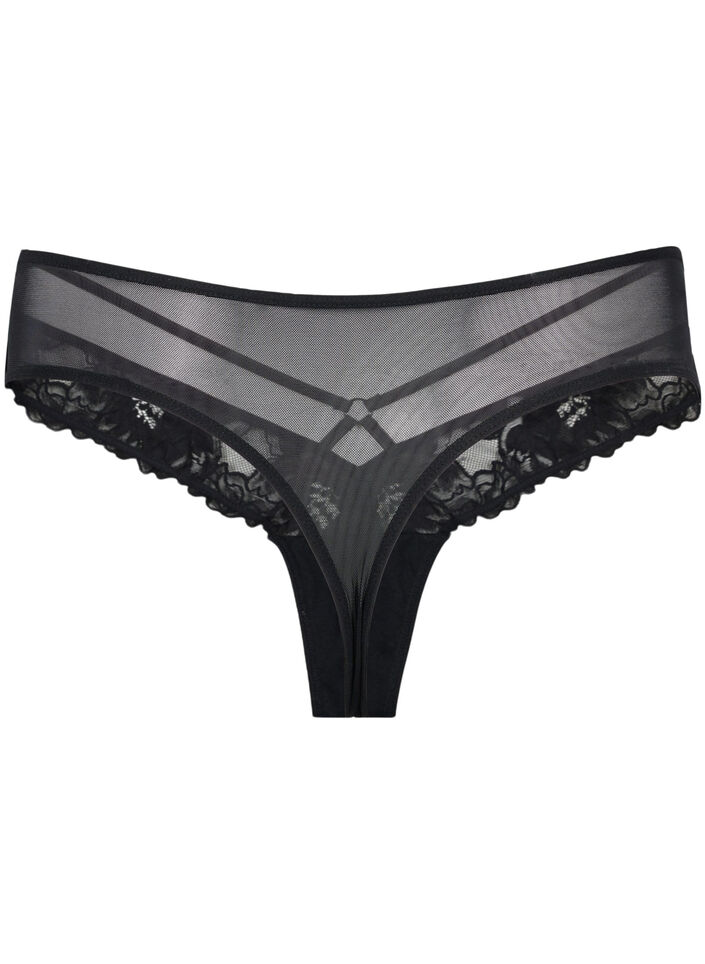 Spitzen G-String mit Mesh, Black, Packshot image number 1