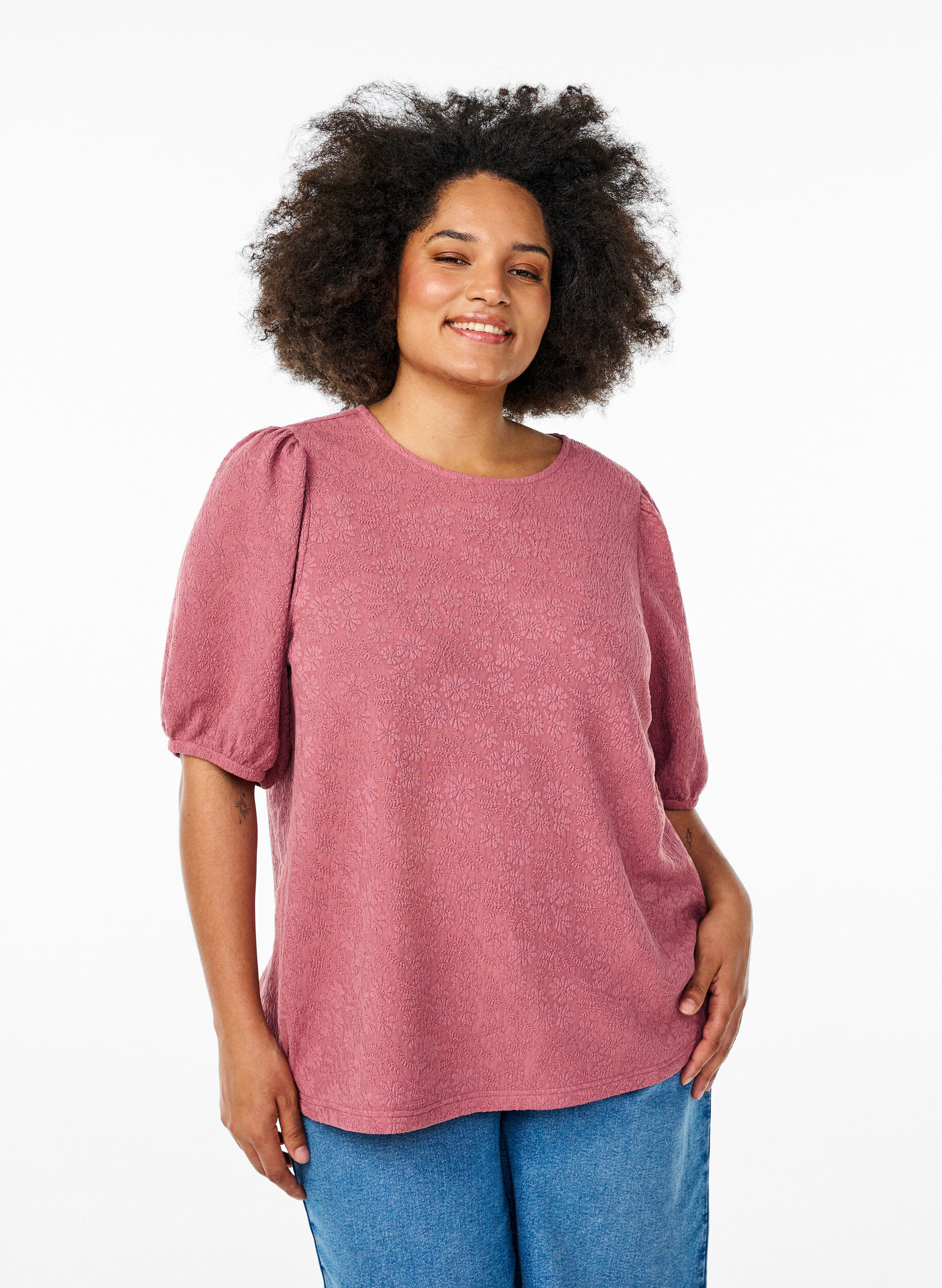 ZizziStrukturierte Bluse mit kurzen &Auml;rmeln, Rot, Model image number 0