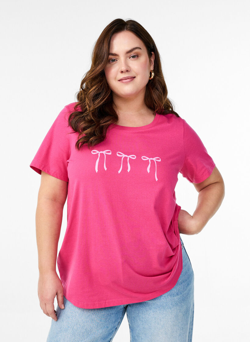 Baumwoll-T-Shirt mit Motiv, Raspberry w. Bows, Model image number 0