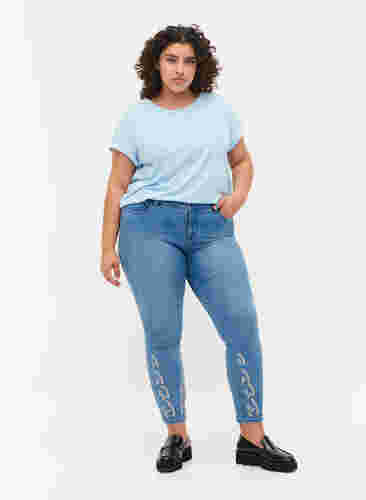 Kurzärmeliges T-Shirt aus einer Baumwollmischung, Chambray Blue , Model image number 2