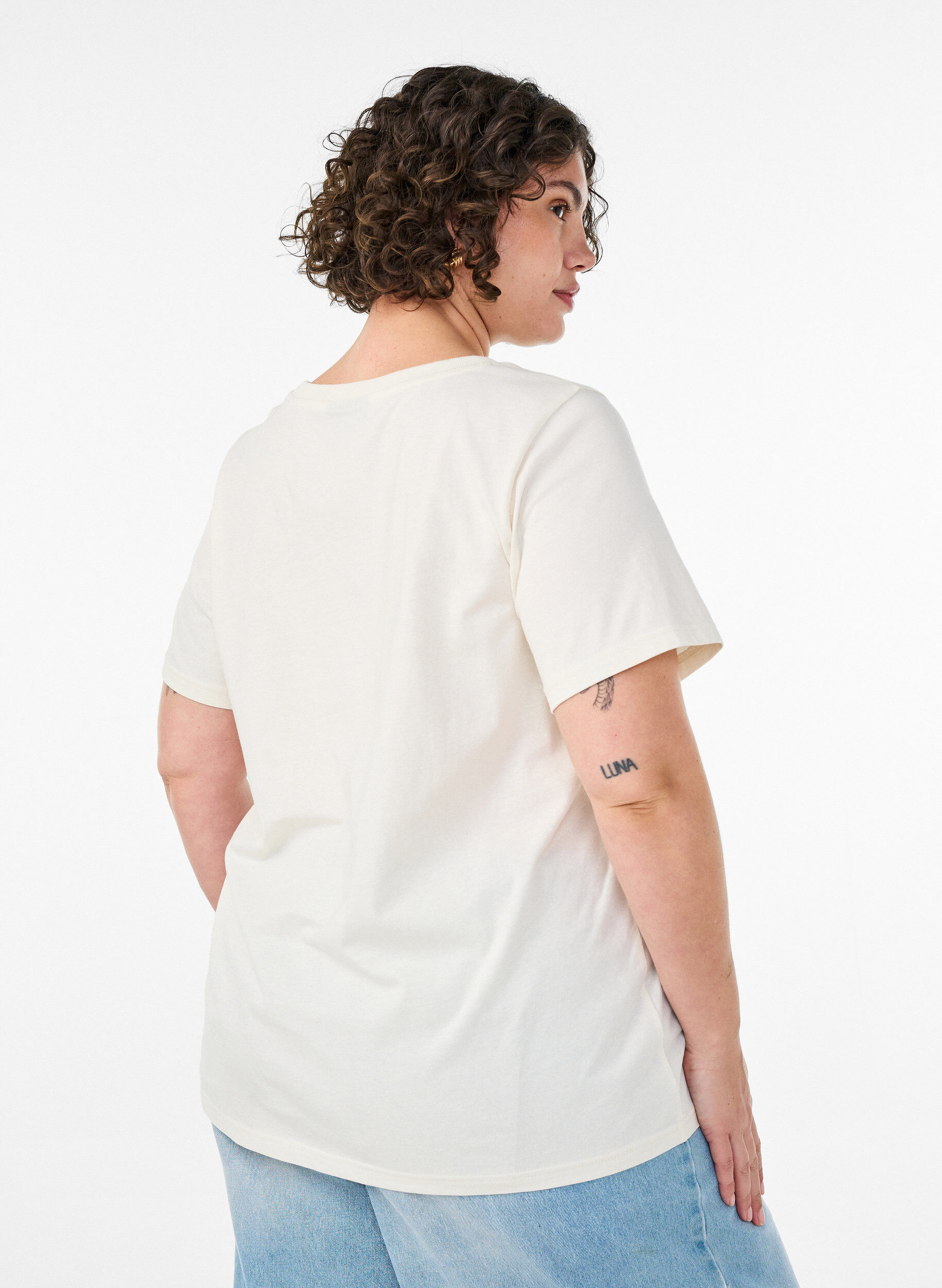 ZizziT-shirt aus Baumwolle mit Print, Vanille, Model image number 2
