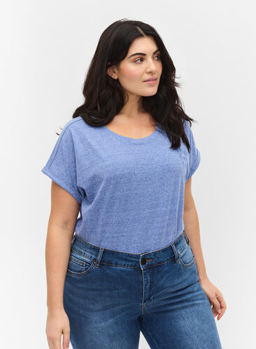 Meliertes T-Shirt aus Baumwolle, Dazzling Blue Mel, Model image number 0