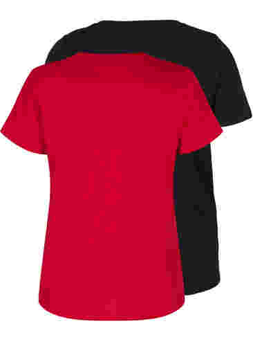 2er-Pack basic T-Shirts aus Baumwolle, Tango Red/Black, Packshot image number 1