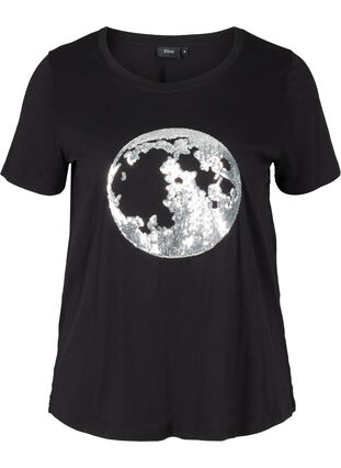 Baumwoll-T-Shirt mit Pailletten, Black, Packshot image number 0
