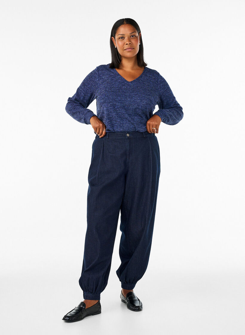 Bluse aus Jersey mit V-Ausschnitt und langen &Auml;rmeln, Blau, Model image number 1