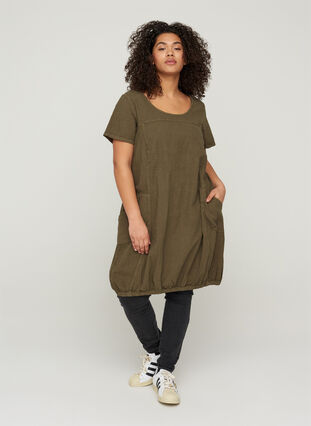 Kurzarm Kleid aus Baumwolle, Ivy Green, Model image number 2