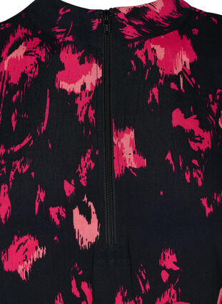 Langarm Viskosetunika mit Reißverschluss und Print, Black Pink AOP, Packshot image number 2