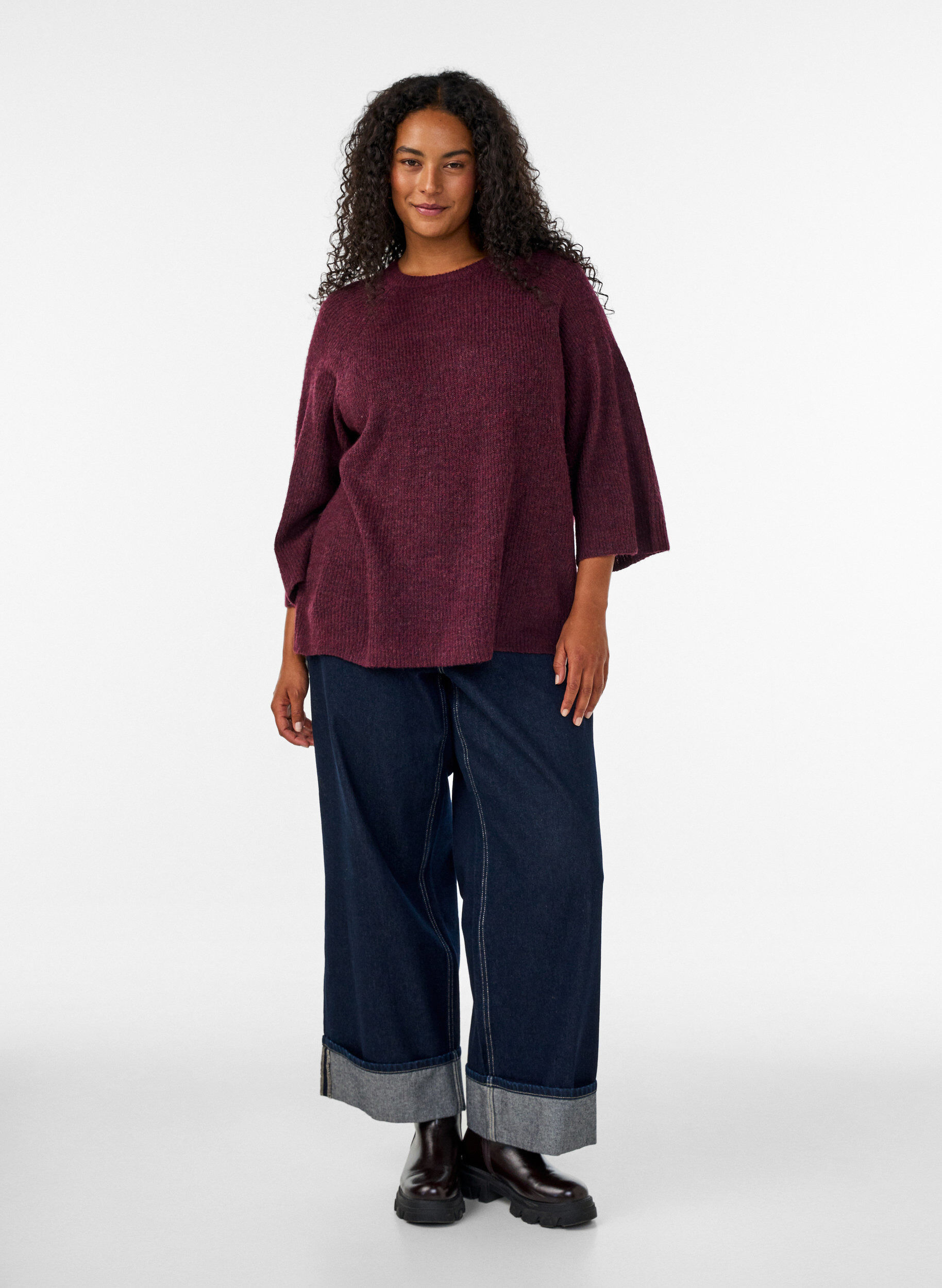 ZizziRipppullover mit 3/4-&Auml;rmeln, Rot, Model image number 1