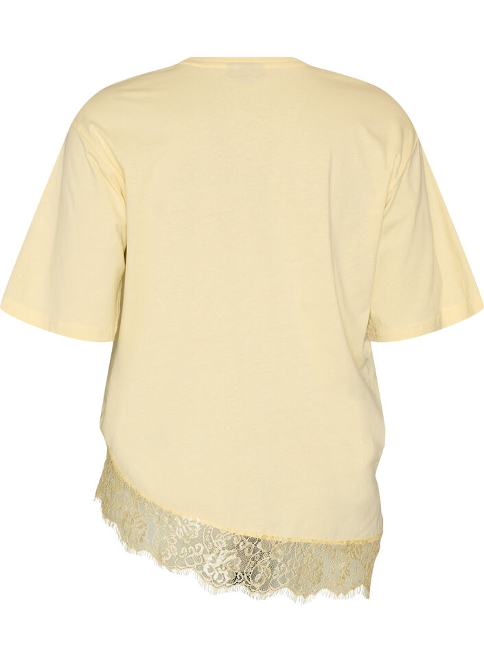 T-Shirt mit asymmetrischem Spitzensaum, Gelb, Packshot image number 1