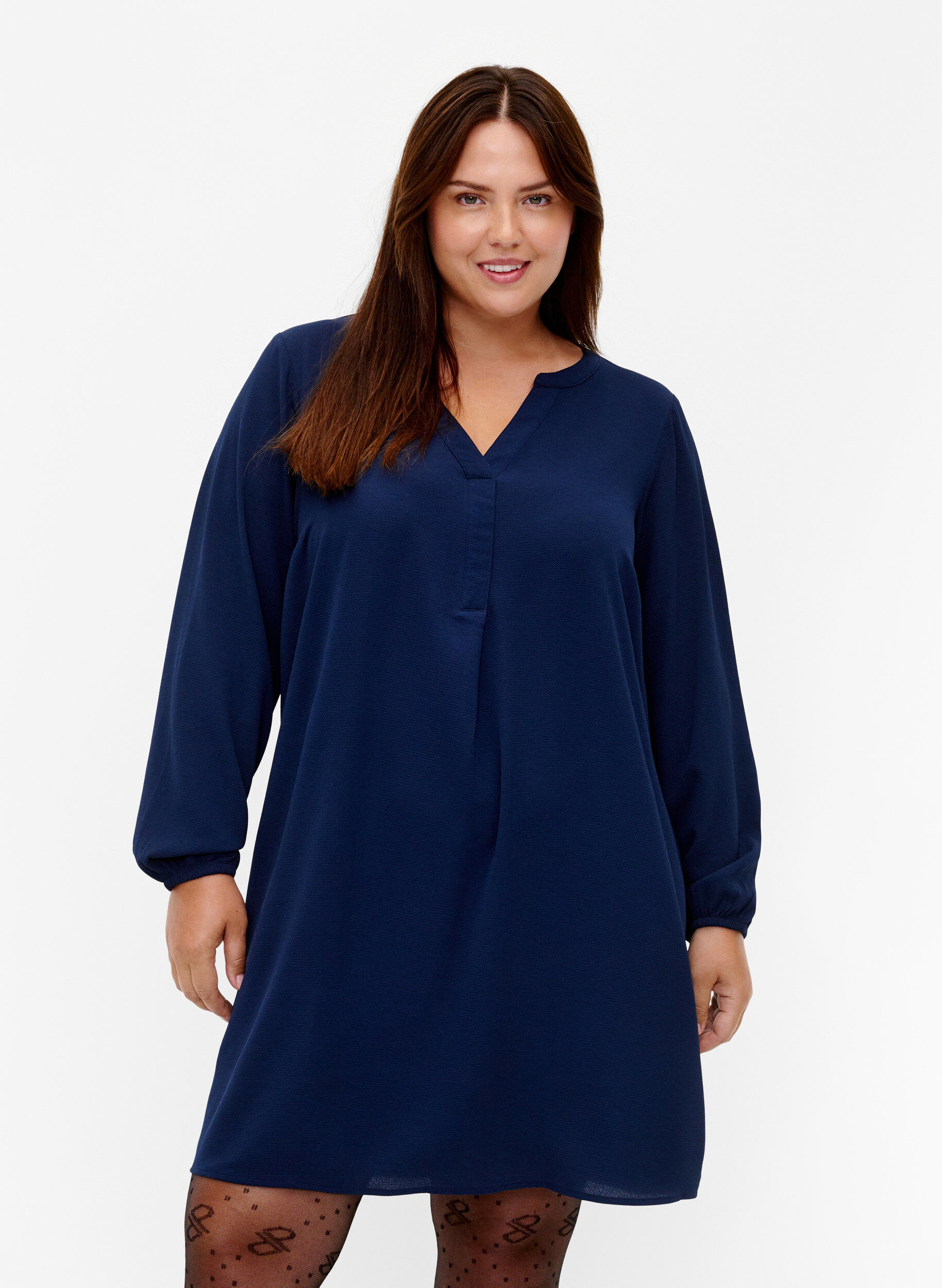 ZizziLang&auml;rmeliges Kleid mit V-Ausschnitt, Navy, Model image number 0