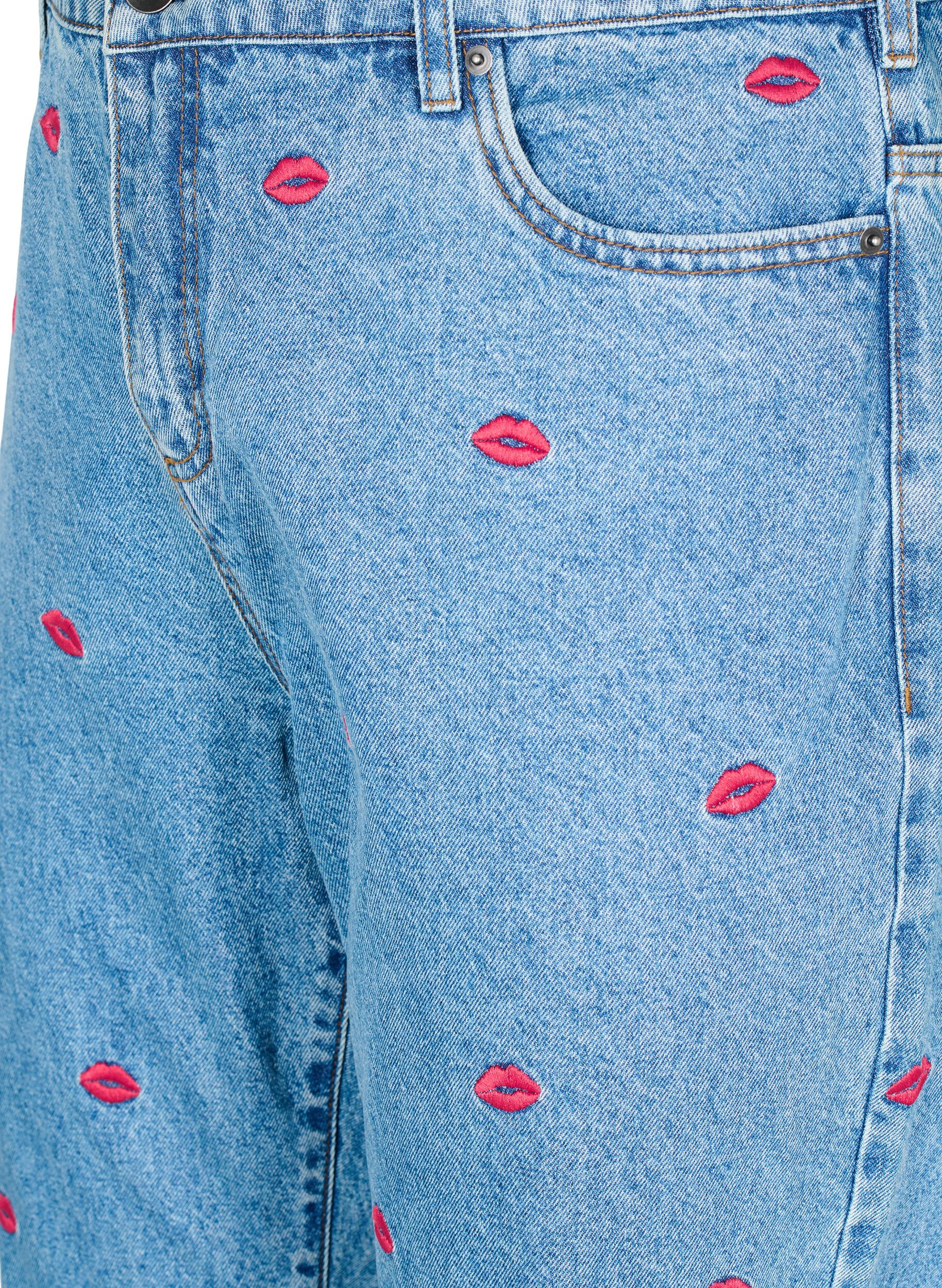 ZizziHoch geschnittene Gemma-Jeans mit Lippen, Blau, Packshot image number 2
