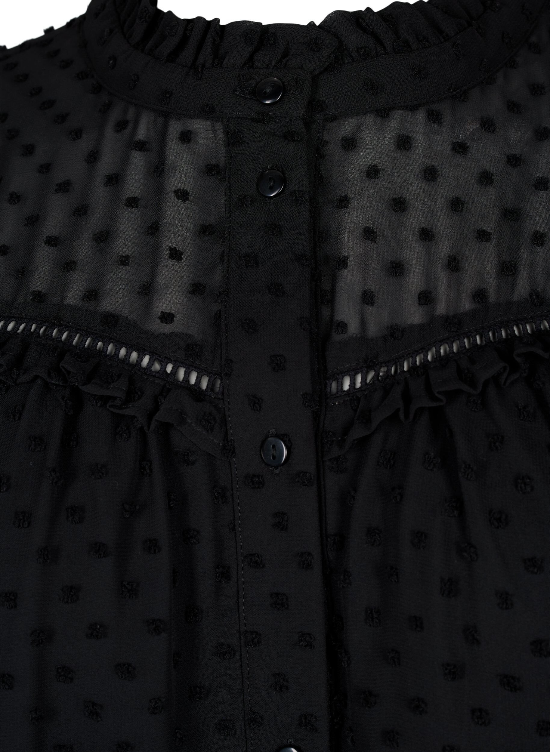 Zizzi Hemdbluse mit R&uuml;schen und Punktstruktur, Black, Packshot image number 2