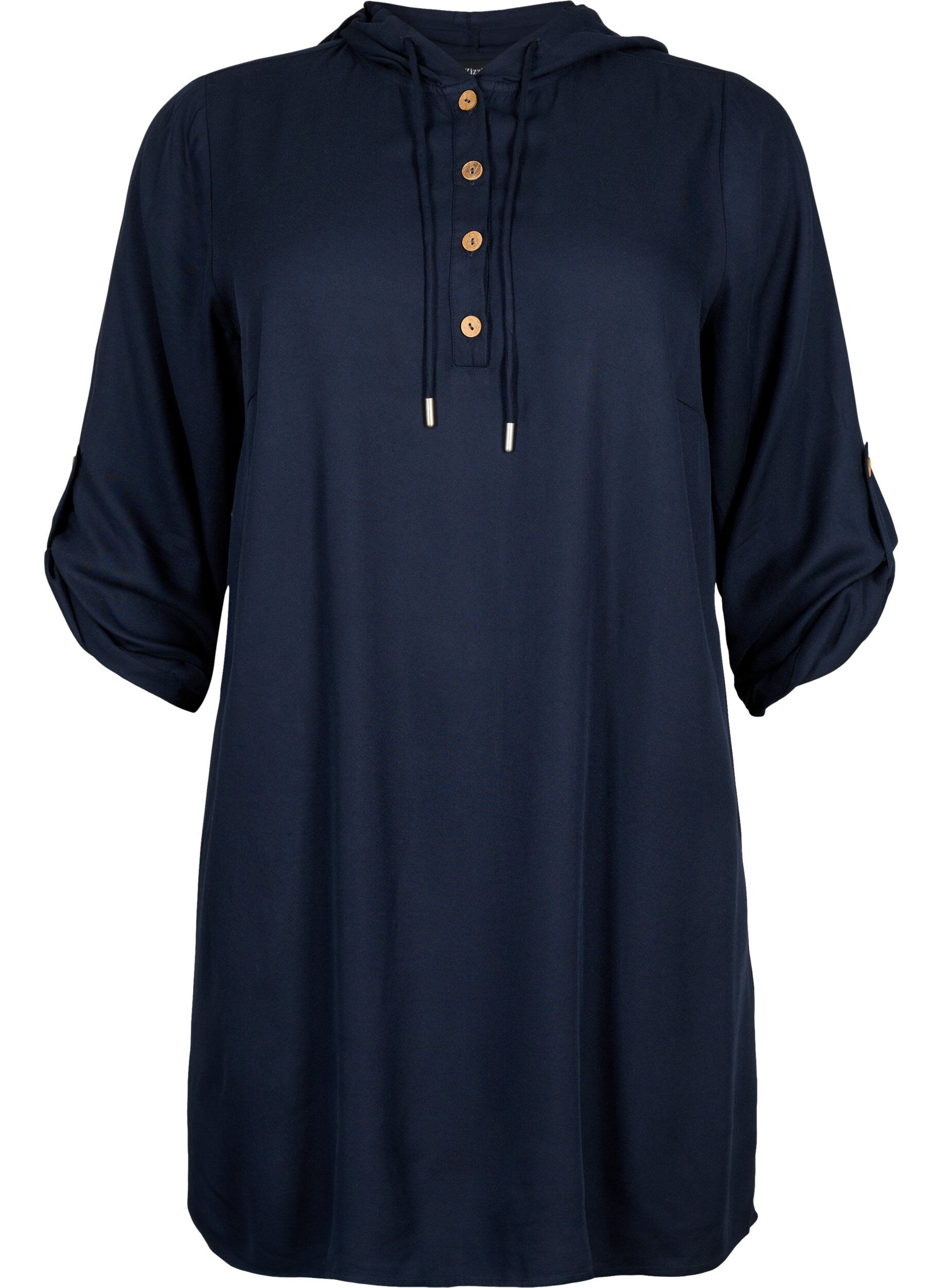 ZizziViskose-Tunika mit Kapuze, Navy Blazer, Packshot image number 0
