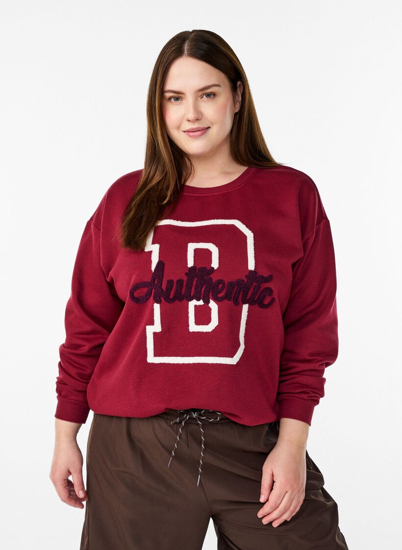 Sweatshirt mit Frottee-Schriftzug, Dunkles Bordeaux, Model image number 0