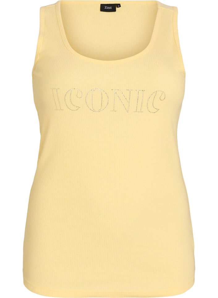 Schmal geschnittenes Tank-Top mit Strasssteinen, Gelb, Packshot image number 0