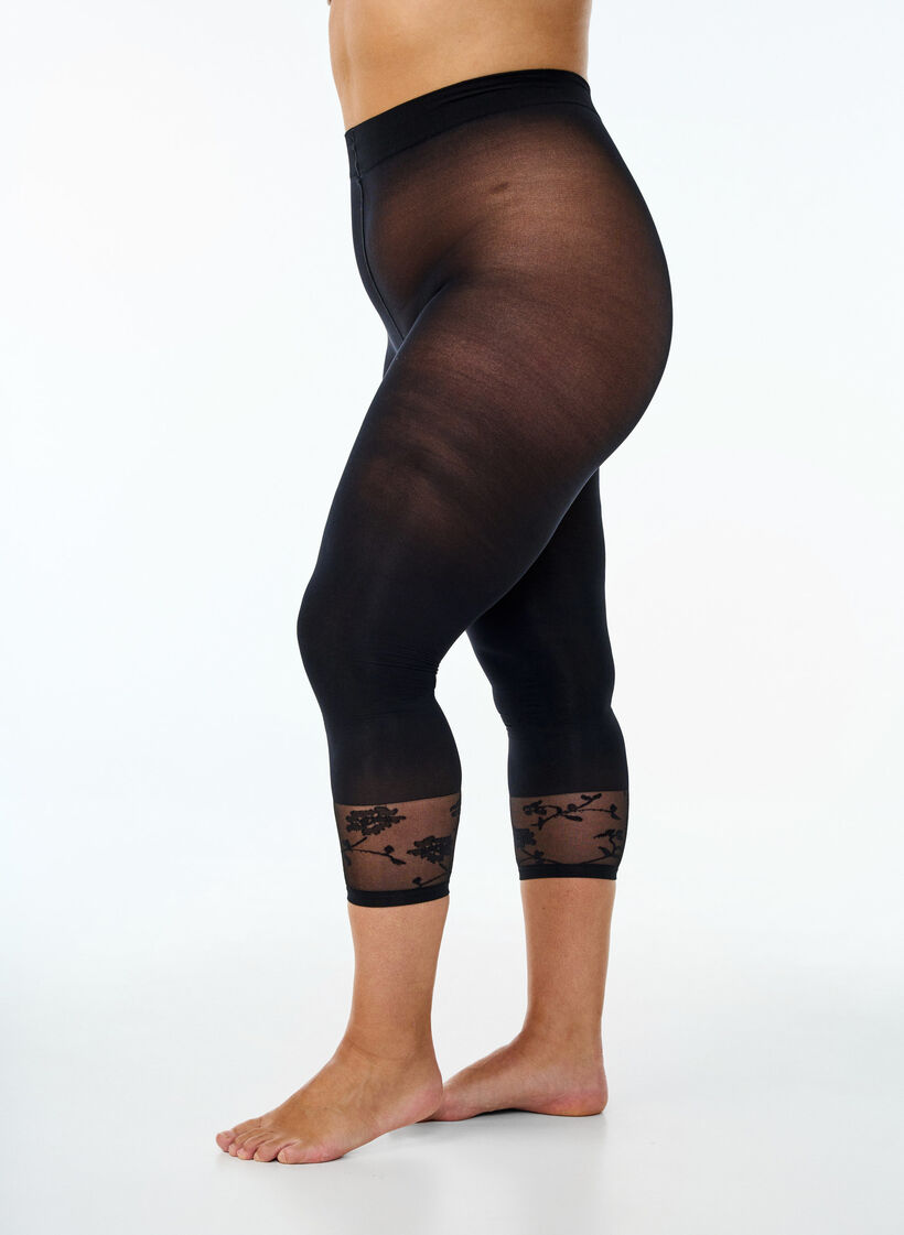 50 Denier Strumpfhose mit Spitzensaum, Schwarz, Model image number 0