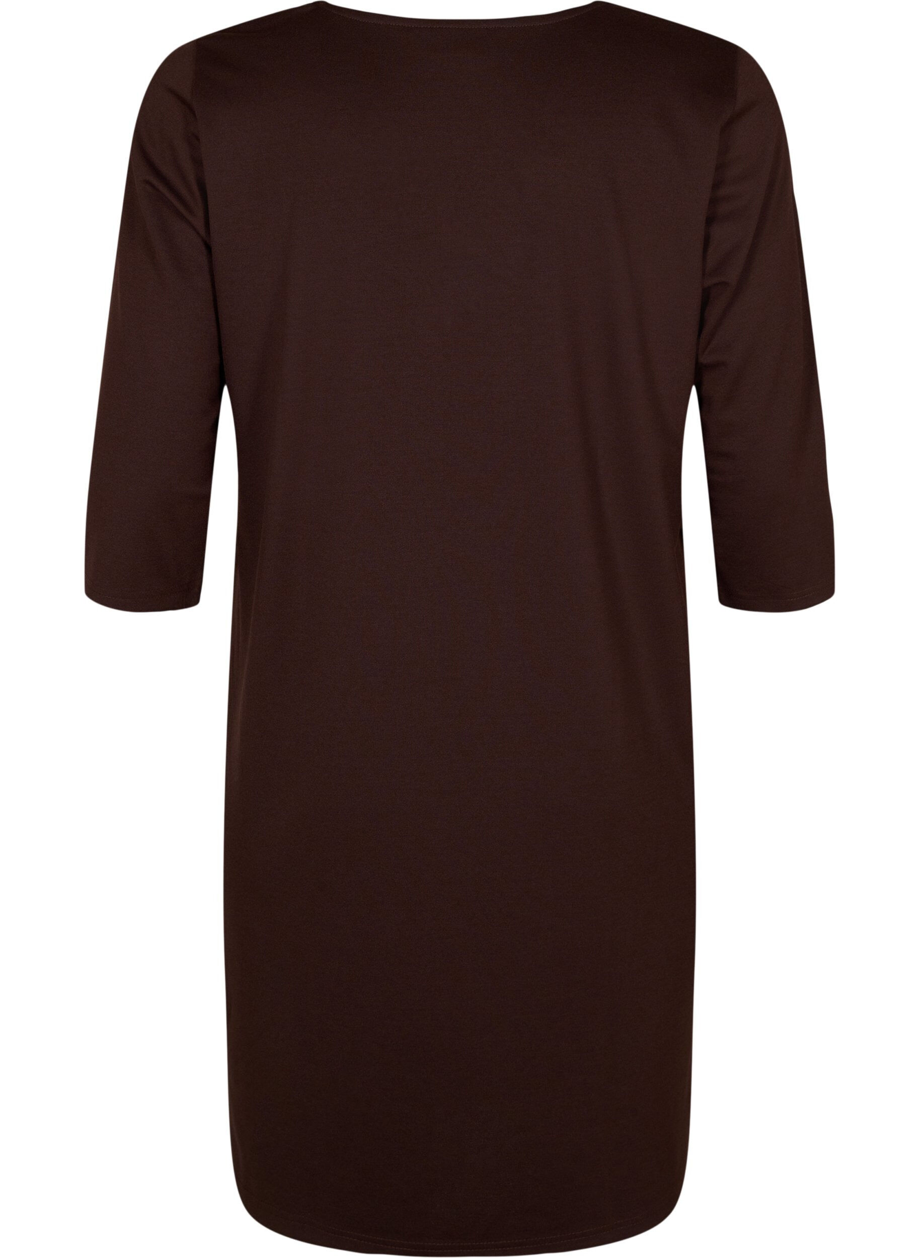 ZizziEinfarbiges Kleid mit V-Ausschnitt und 3/4 &Auml;rmeln, Coffee Bean, Packshot image number 1