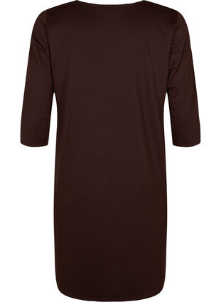 Einfarbiges Kleid mit V-Ausschnitt und 3/4 Ärmeln, Coffee Bean, Packshot image number 1